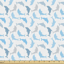 Ambesonne Sea Animals Fabric By The Yard Dolphin Fish Underwater Ocean Marine
