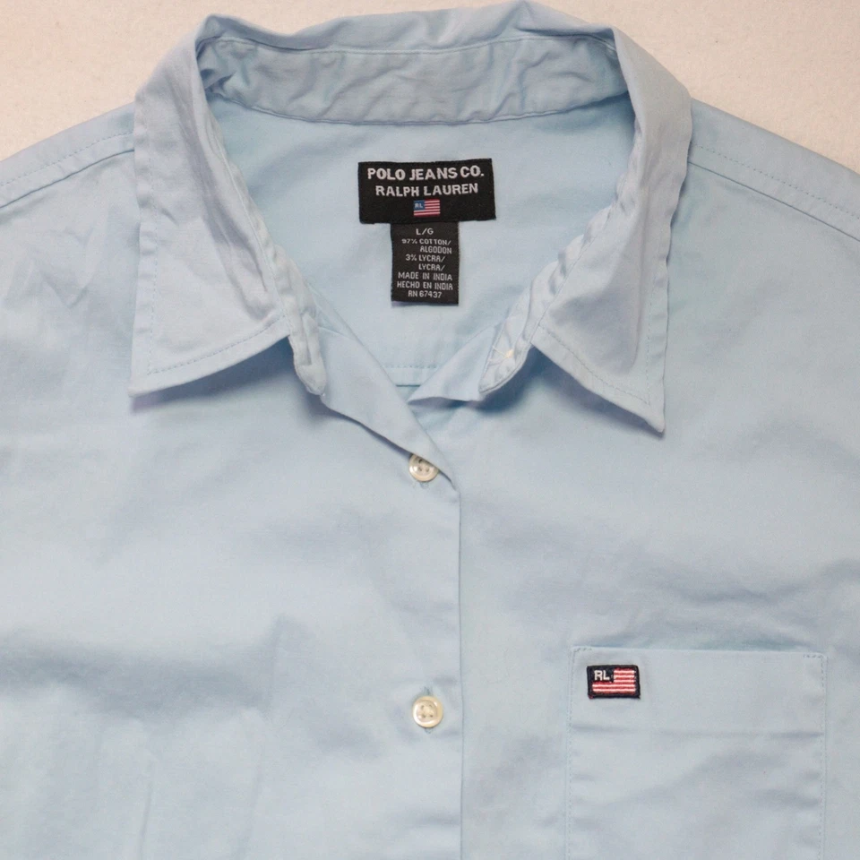 Polo Jeans Co Ralph Lauren Button Shirt Dress SkyBlue Sleeveless Preppy USA Flag - Image 4 of 4