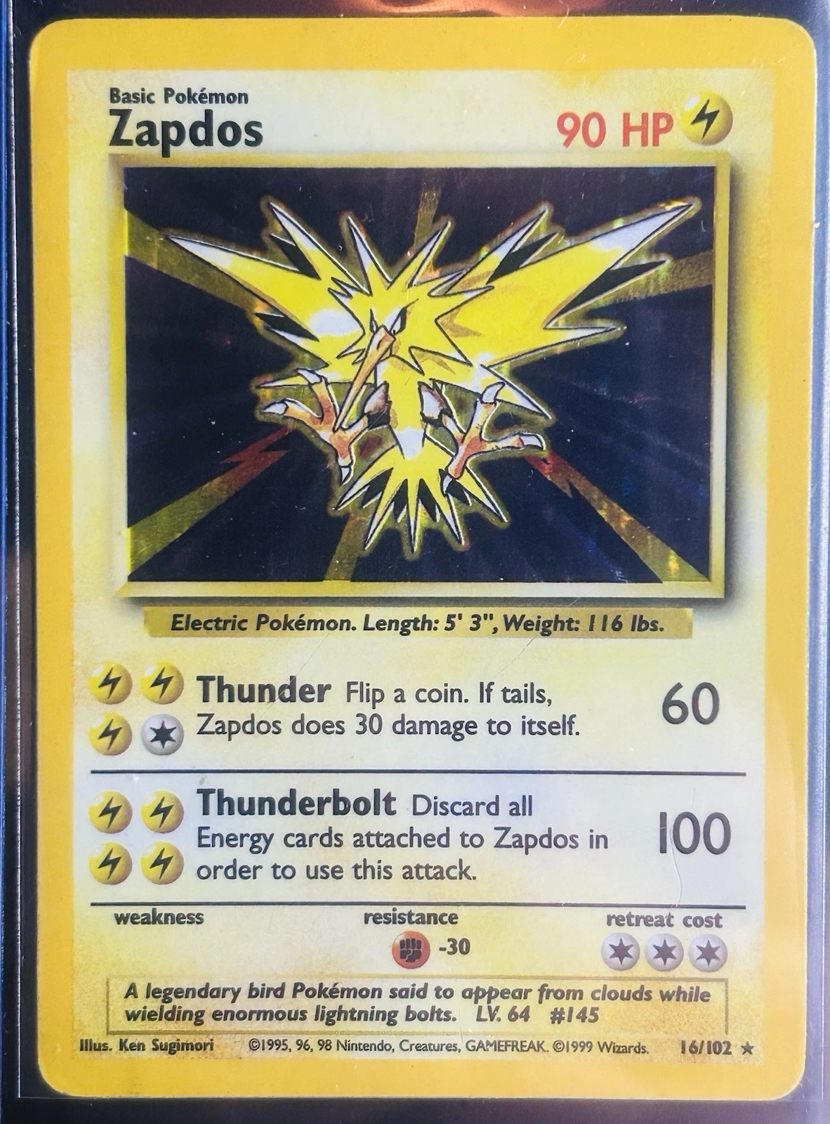 Pokémon TCG Zapdos 016/102 Holo Rare Base Set 1999 English