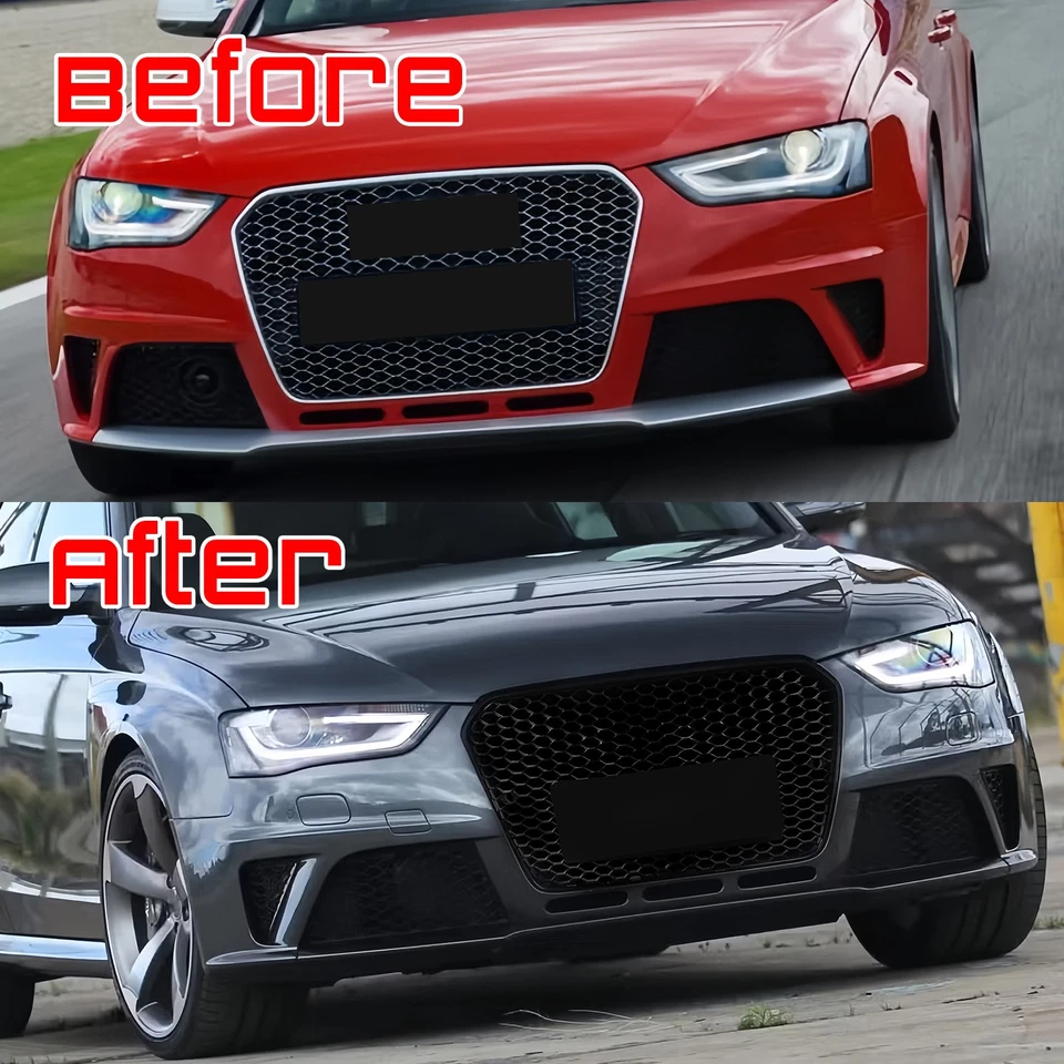 RS4 Style Front Bumper Grille Grill Glossy Black For 2013-2016 Audi A4 S4 B8.5 Foto 2 de 4