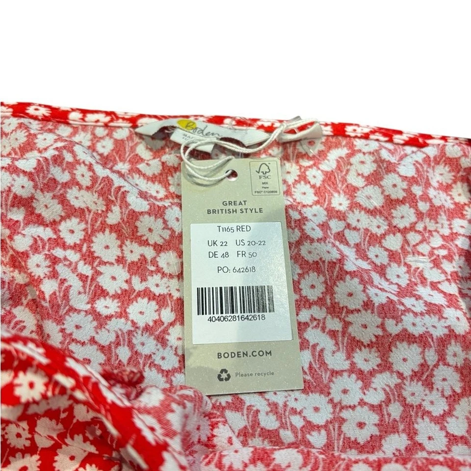 Boden Floral Crinkle Gauze Sweetheart Printed Top flowy puff sleeve fun size 20 - Image 4 of 4