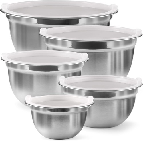 Bowls Set , 10 Piece Set ,(5 Bowls +5 Lids) Stainless Steel 0.7L-4.7L