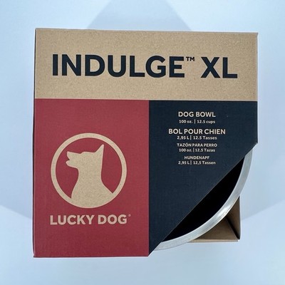 Dog Bowl Lucky Dog Indulge XL 100 Oz. 12.5 Cups Stainless Steel Black New ln Box