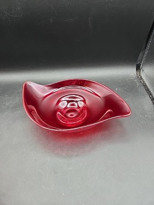 Vintage Viking Ruby Red Glass Dish Nut Bowl Trinket Rim UV Glows 8X6in 