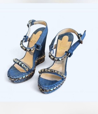 louboutin denim wedge sandals