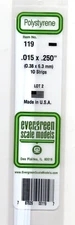Evergreen 119 Styrene Strip Plastic .015" Thick x .250"  14" Long  pkg (10)