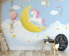 3D Unicorn Moon Cloud Balloon Kids Self-adhesive Removeable Wallpaper Wall Mural