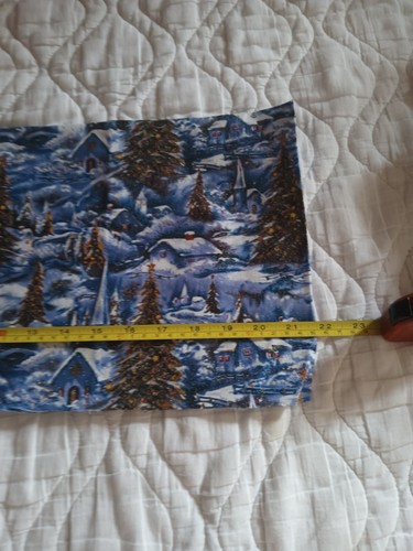 Christmas Tree Navy Cotton Quilt Fabric Village David Textiles 44" X 10" Glitter - Picture 2 of 4