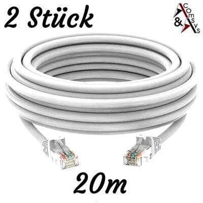 2 pieces 20m Gigabit Ethernet LAN cable network cable patch cable CAT5e gray