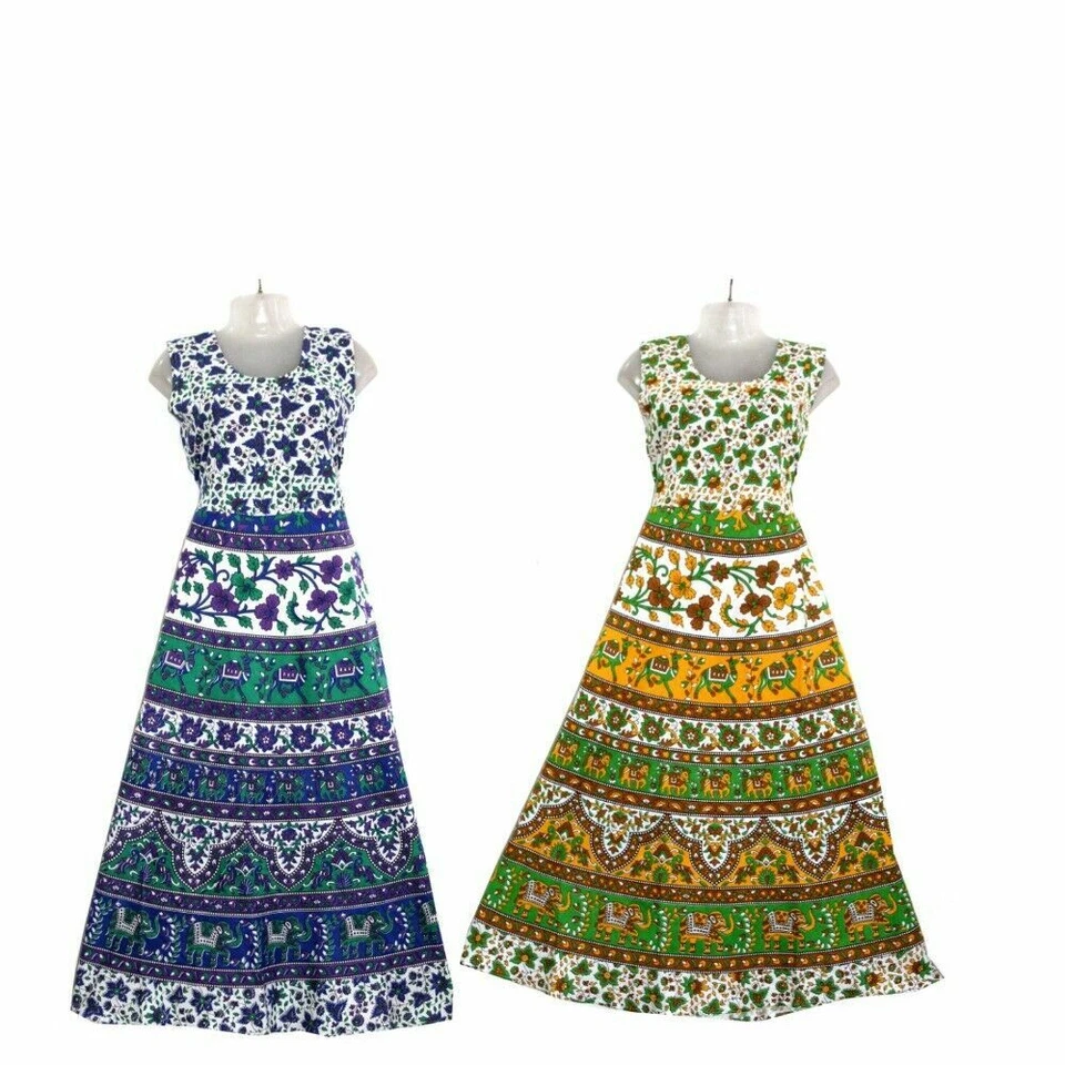 Lote de 10 piezas maxi vestido largo hippie de algodón gitano bohemio floral indio para mujer Foto 4 de 4