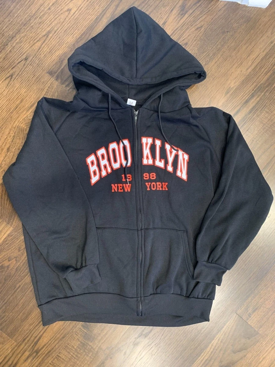 Womens Shein Black Zip Up Hoodie Size Medium - BROOKLYN Screenprint | eBay