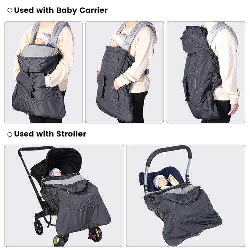 Universal Baby Carrier Cover with Big Pockets - Dark Grey Dinosaur Design - Picture 5 of 8