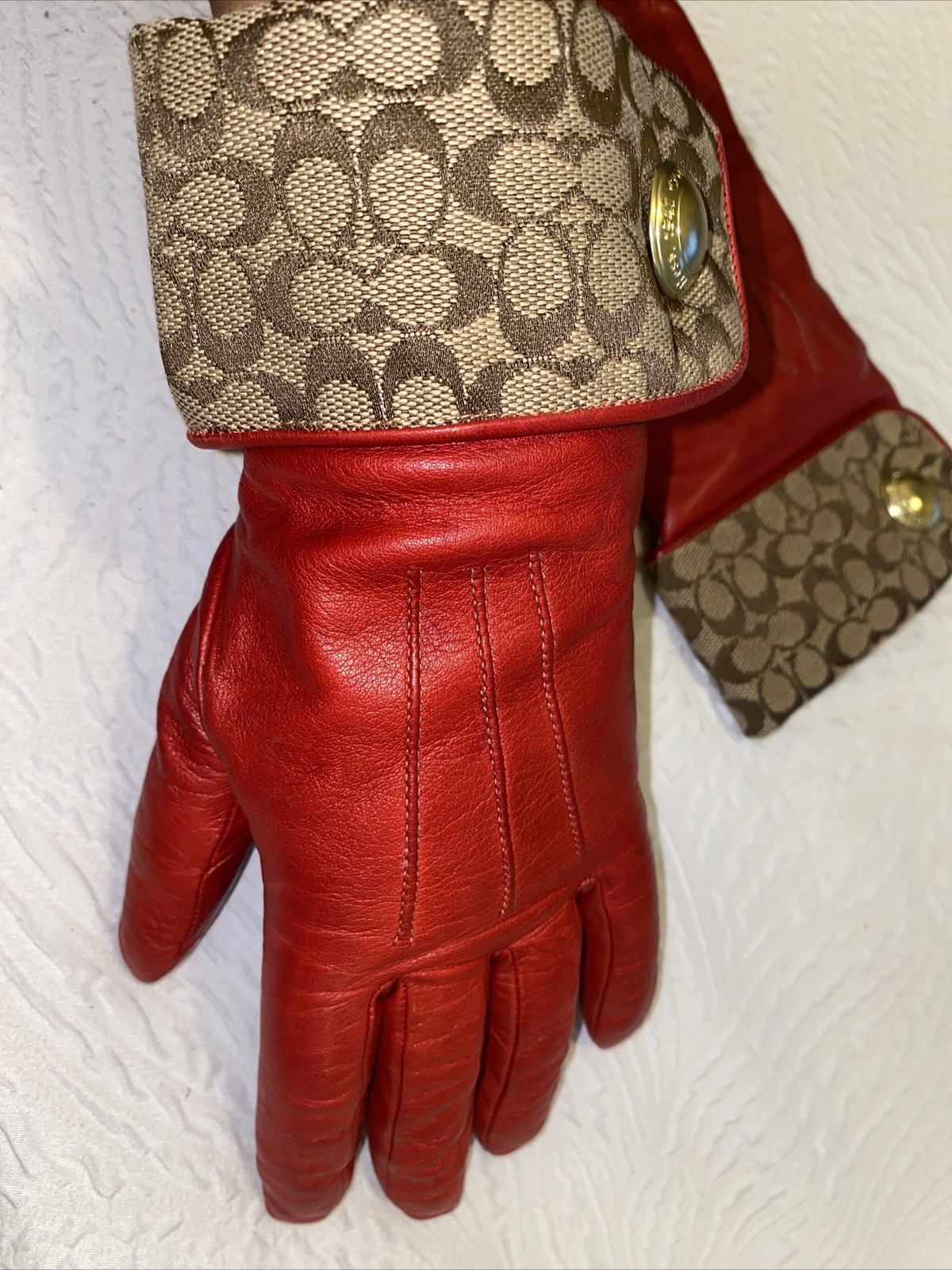 Coach Women’s Red Leather Gloves Sheep Leather With C… Gem