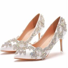 Chic Womens Rhinestone Decor Pumps Stiletto Heels Pointy Toe Wedding Party Shoes