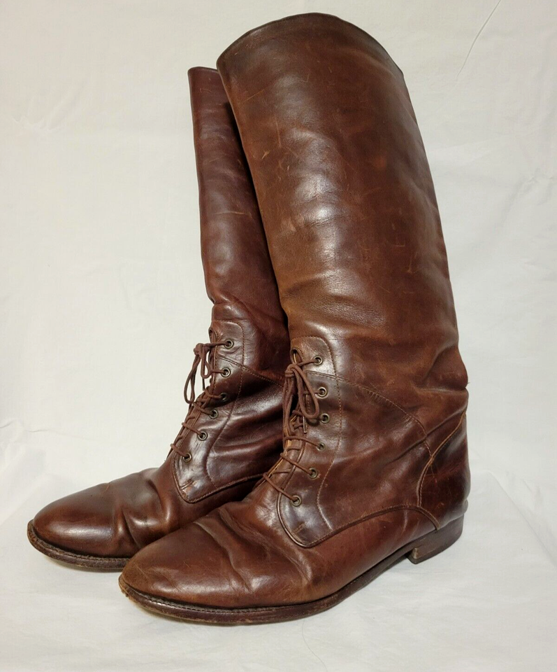 Vintage Cole Haan Country Womens Brown Leather Lace Up 17" Riding Boots