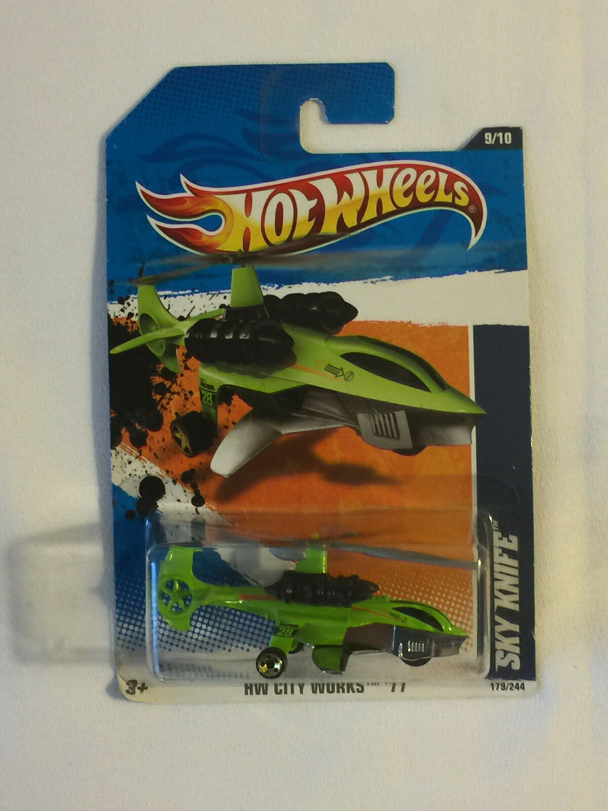 Green SKY KNIFE - 2011 Hot Wheels City Works Die Cast Car - Mint on Card
