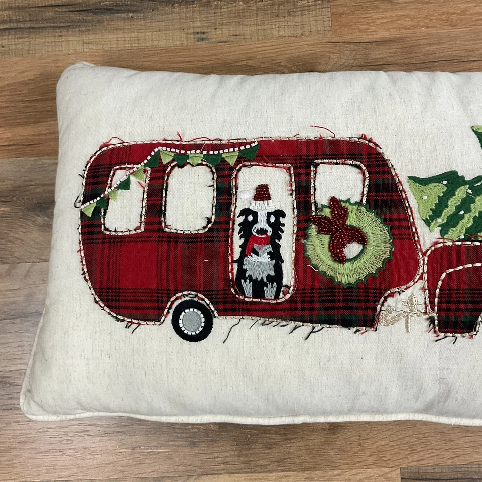 Truck Camper Trailer RV Dog Holiday Christmas Throw Pillow 23”x12”x5.5” w/Beads - Изображение 2 из 4