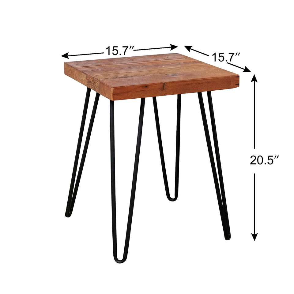 Mesa auxiliar cuadrada minimalista de madera de pino antiguo GREENAGE superficie rústica Foto 4 de 4