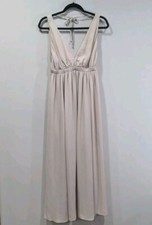 Show Me Your MuMu Ava Chiffon Deep V-Neck Dress Size L Beige Bridesmaid Elegant