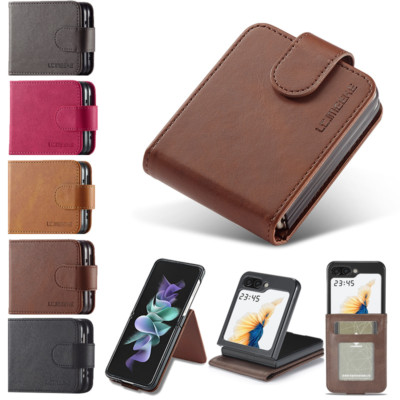 Leather mobile phone case for Samsung Galaxy Z flip5 flip4 flip6 card bag wrinkles case