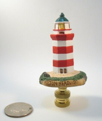Lamp Finial Resin Large  Red and White Lighthouse Painted  Hilton Head 41UX