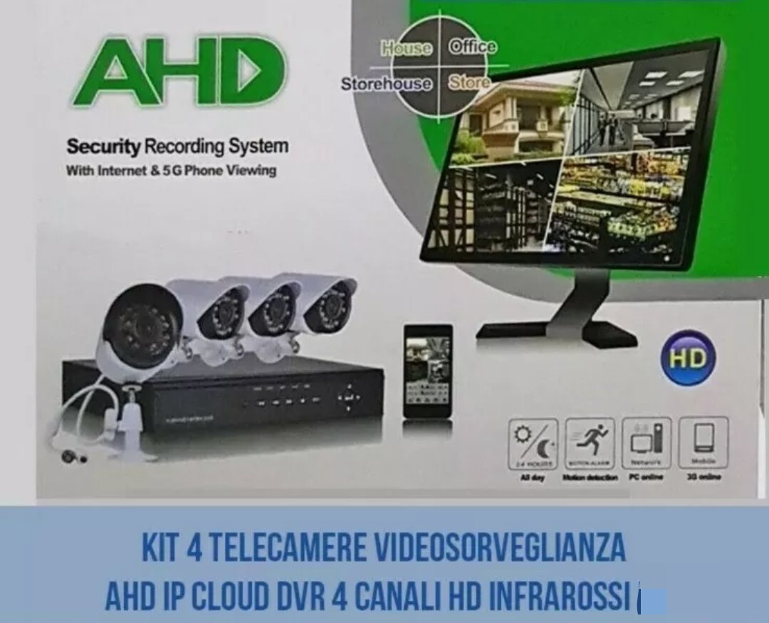 Kit Videosorveglianza Smart 4 Telecamere AHD Cloud 5G DVR 4 canali HD IR