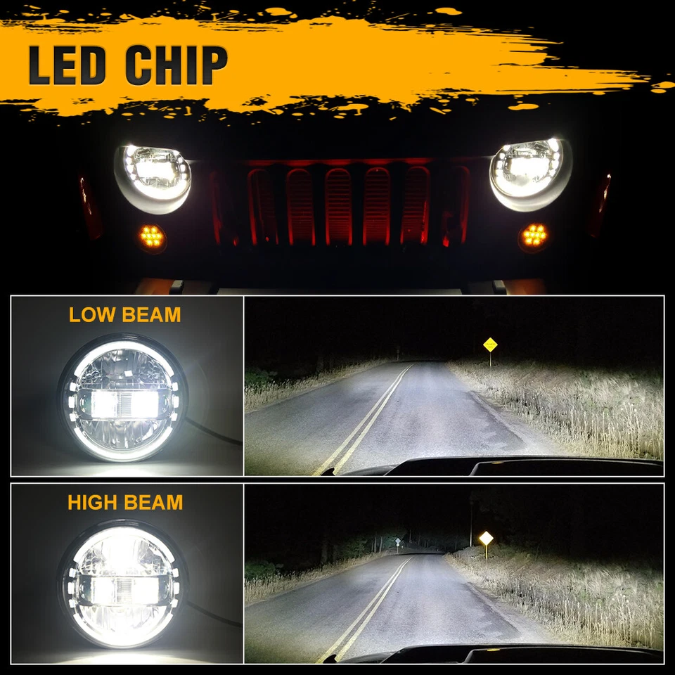 Faros LED halo DOT 7" + luces antiniebla LED de 4" para Jeep Wrangler JK TJ 1997-2018 Foto 3 de 4