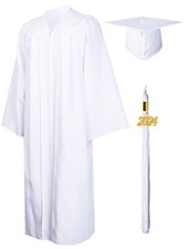 Matte Graduation Gown Cap Tassel Set 2024 for High School and Bachelor White ...