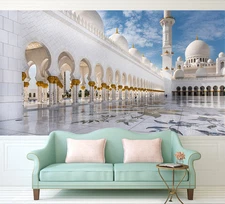 3D white Castle arches tiles wall Paper Print Decal Wall Deco Indoor wall Mural