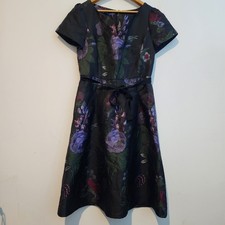 RSVP Talbots Belted Split Neck Fit And Flare Dress Knee Length Jacquard  Size 6