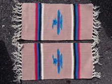 Vintage Mid Century Southwestern Wool Mats Pair Bird Motif 15"x7.5" Accent Rugs