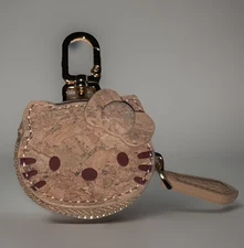 New Cute Cork Tan Hello Kitty Coin Purse AirTag Holder Bag Charm Rare