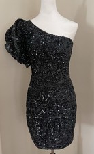 Jovani One Shoulder Sequin Black Dress Size 6