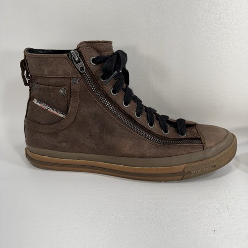 Diesel Expo Zip Mid Top Brown Leather Sneakers Men’s US Size 8 - Picture 6 of 12