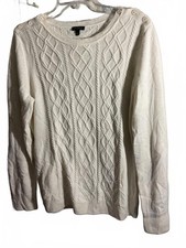 Talbots Classic Lambswool blend Cable Knit Sweater - Size L - Elegant White