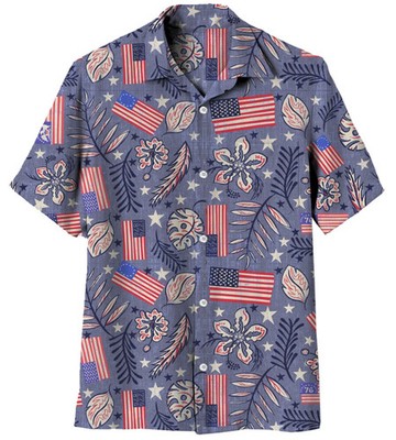 Wes And Willy Mens 4th Of July Hawaiian Button Down Shirt Vintage Floral