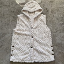 Ladies Hooded cream Lightweight Thick Teddy Fleece Faux Fur Style Gilet   XXL 