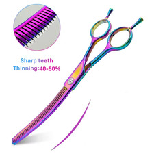 Colorful Dog Curved Thinning Shears 7.0 Inch Professional Dog Grooming Scissors