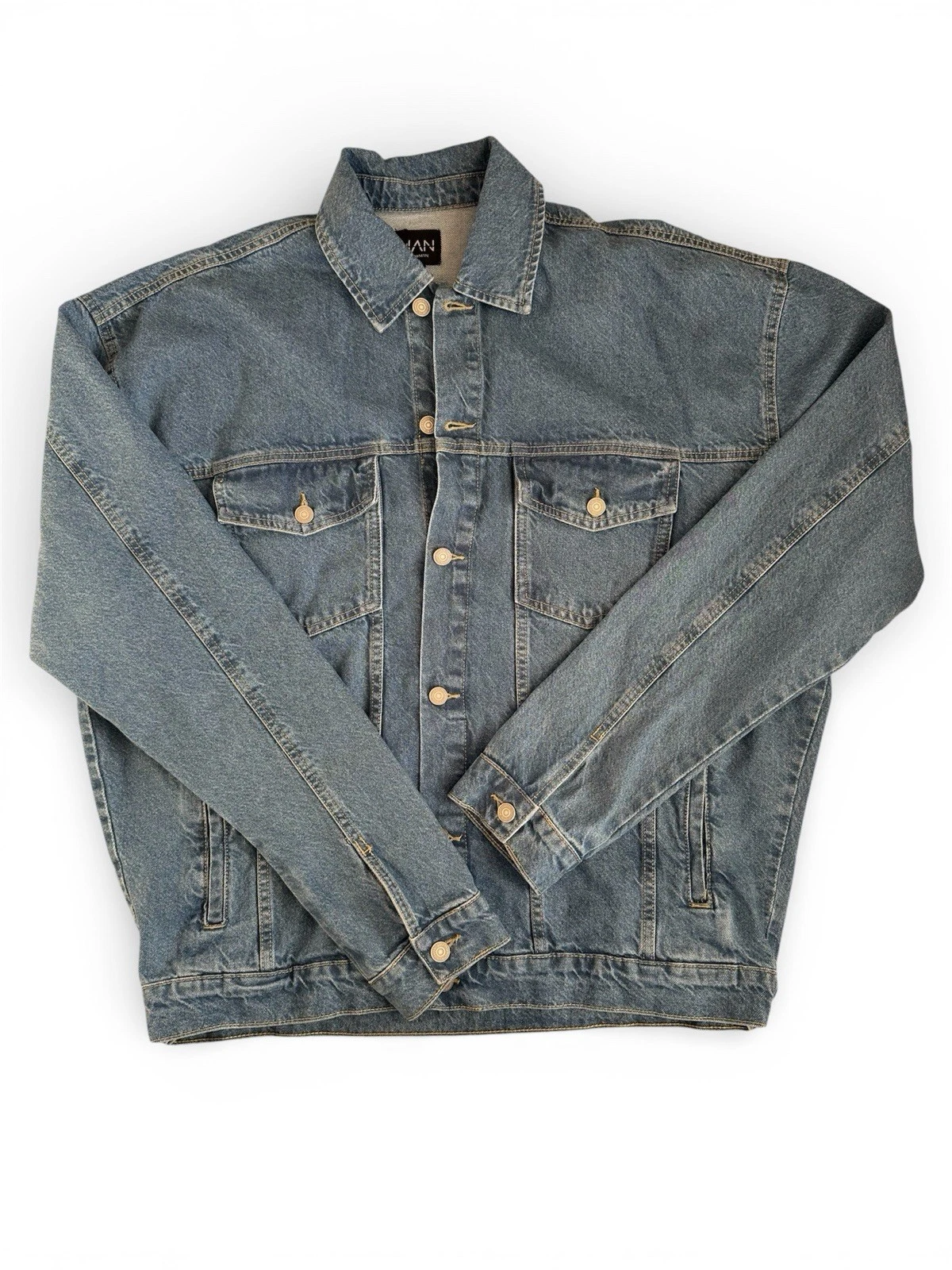 Boohoo Man Oversized Denim Jean Jacket Large Tall NWT Button Up Grunge Y2K 90’s