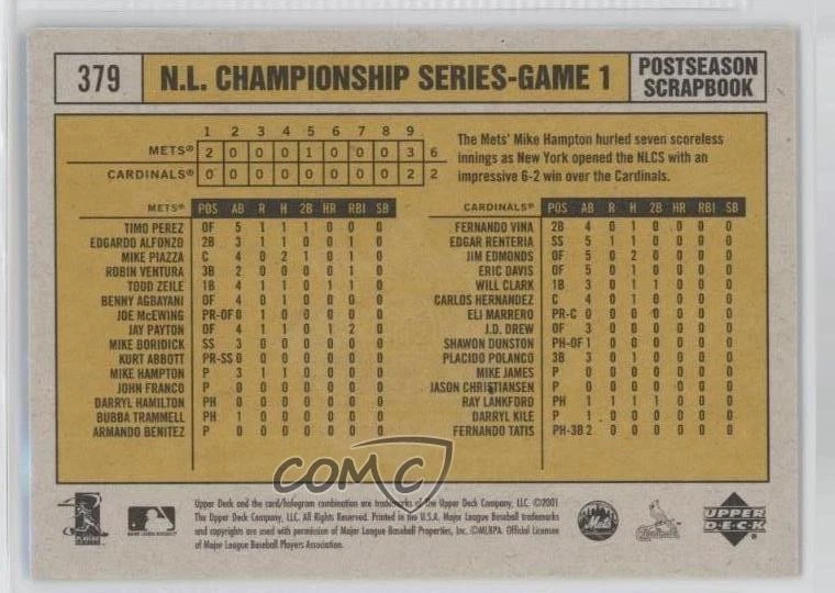 2001 Upper Deck Vintage Postseason Scrapbook Mike Hampton #379 - Image 2 of 2