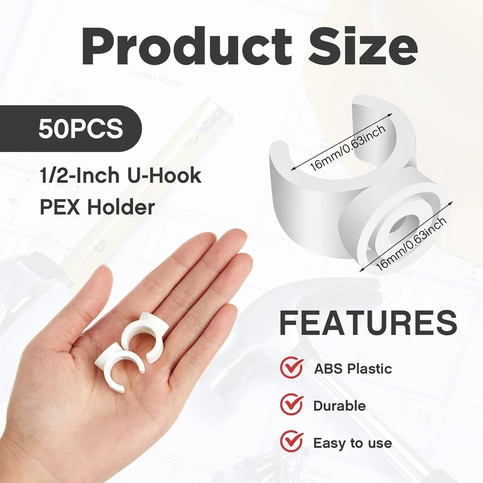 Modular Pex Clips 200 Pcs 1/2 Inch PEX Clips 16 Mm Pipe Clamps U Hook PEX Pipe Support ...