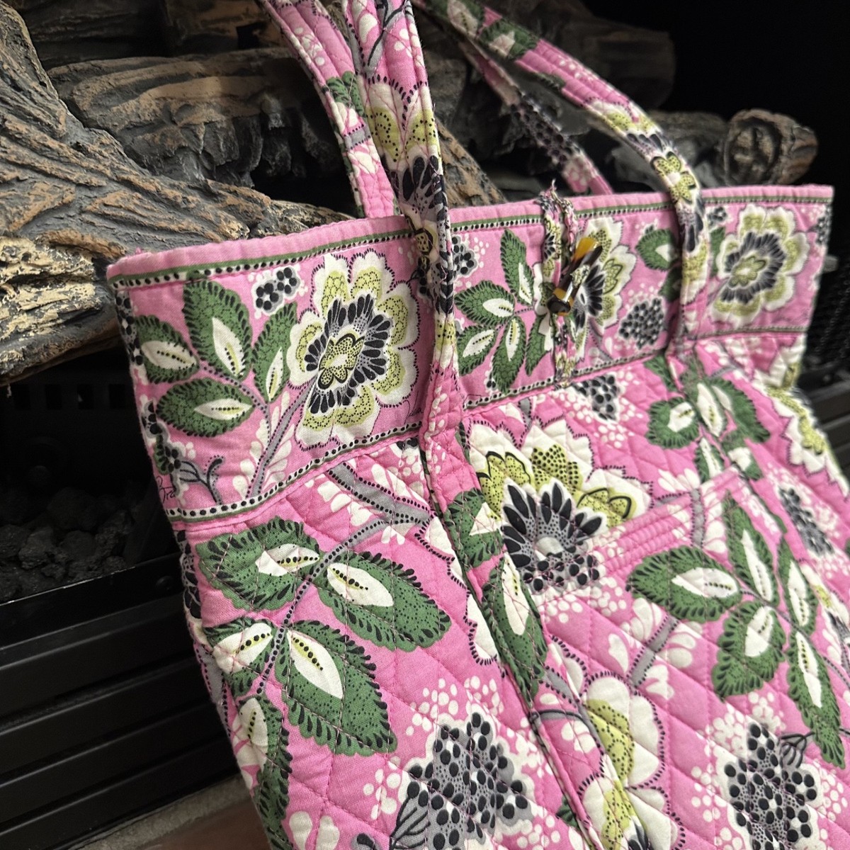 Vintage Vera Bradley PRISCILLA PINK East West Tote Pinks Green Petal Paisley Y2K View 3