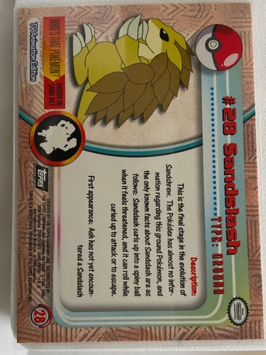 Pokemon - Sandslash #28 Topps TV Animation Black Logo Non-Holo 2nd Print 1999 NM - Picture 2 of 2