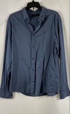 AllSaints Men's Blue Slim Fit Long Sleeve Ramskull Button Down Sz M