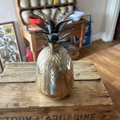 Vintage großer Eiskübel mit Deckel aus massivem Messing mit Ananas - Top!