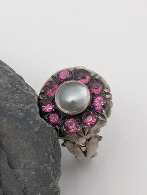 Antiker Historismus Ring min 800 Silber Perlmutt Glassteine Um 1880 Vintage Alt