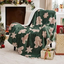 Bedsure Christmas Throw Blanket - Soft and Warm Sherpa Christmas Gingerbread Thr