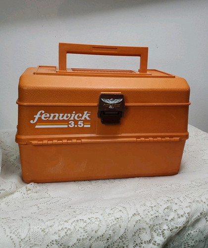 Vintage Fenwick 3.5 Orange Tackle Box 15" By 9" Fishing Gear 5 Tray Hooks Stuff
