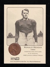 RONALD REAGAN -1940 Original LINCOLN WHEAT Coin Card- KNUTE ROCKNE 