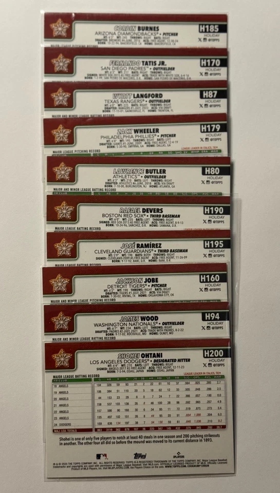 Shohei Otani - 2025 Topps Holiday Cookie Back variación lote de 10 tarjetas - James Wood Foto 2 de 4
